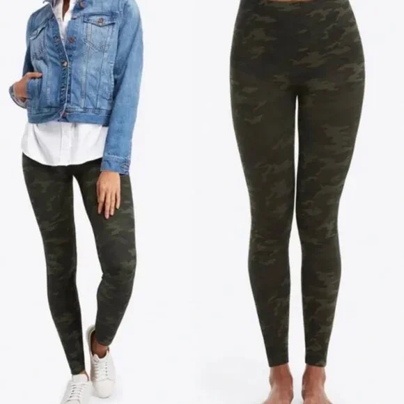 Spanx Revolve Look at Me Now Seamless Leggings Shaping Tights Green Camo Size S - Picture 8 of 9